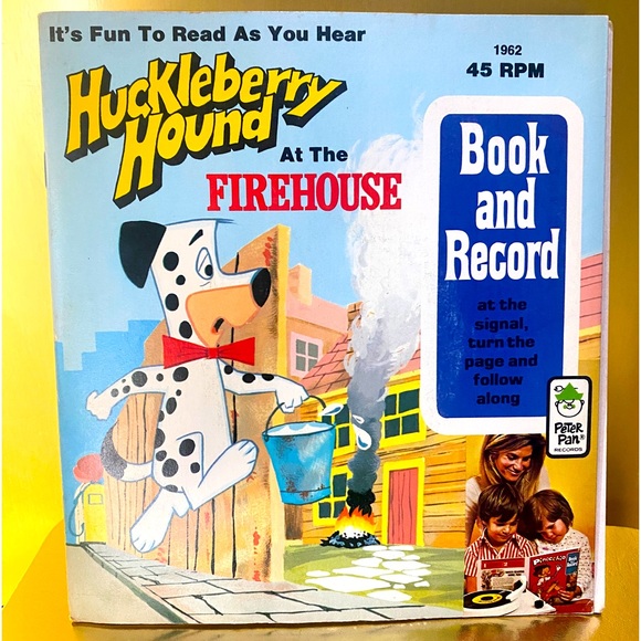 HUCKLEBERRY HOUND VTG 60s AT THE FIREHOUSE PETER PAN VINYL RECORD & STORYBOOK 7” - Picture 1 of 16